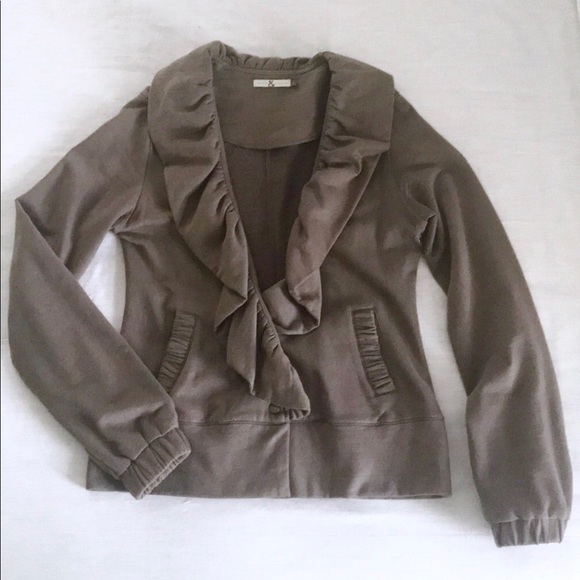 Mike & Chris Taupe Knit Ruffle Jacket - Picture 2 of 6